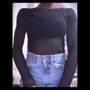 Forever21 black sheer long sleeved shirt, size S